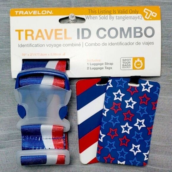 Travelon Other - Travelon Travel ID Combo Luggage Strap & Luggage Tags Red White Blue #12840 NWT